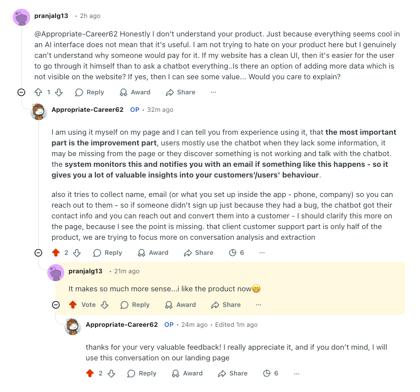 Reddit testimonial about Namiru.ai